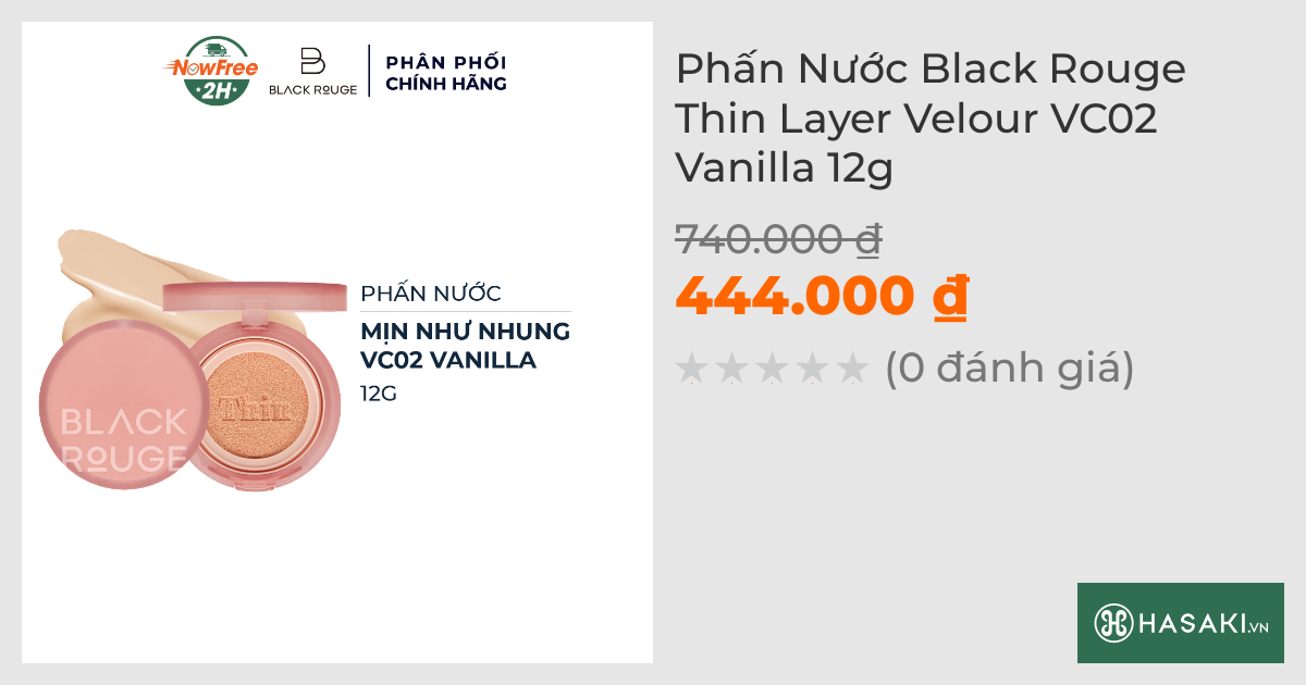 Phấn Nước Black Rouge Thin Layer Velour VC02 Vanilla 12g