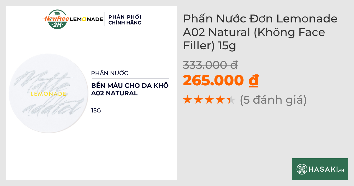 Phấn Nước Đơn Lemonade A02 Natural (Không Face Filler) 15g