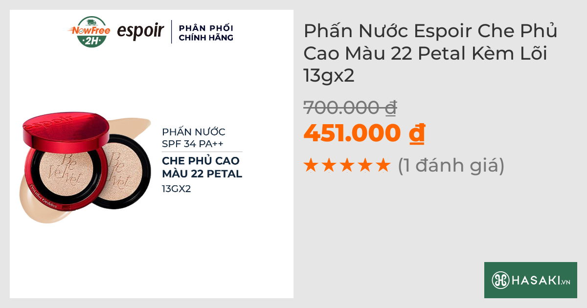 Phấn Nước Espoir Che Phủ Cao Màu 22 Petal Kèm Lõi 13gx2