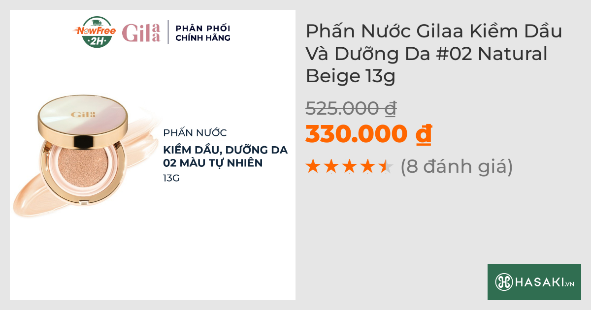 Phấn Nước Gilaa Kiềm Dầu Và Dưỡng Da #02 Natural Beige 13g