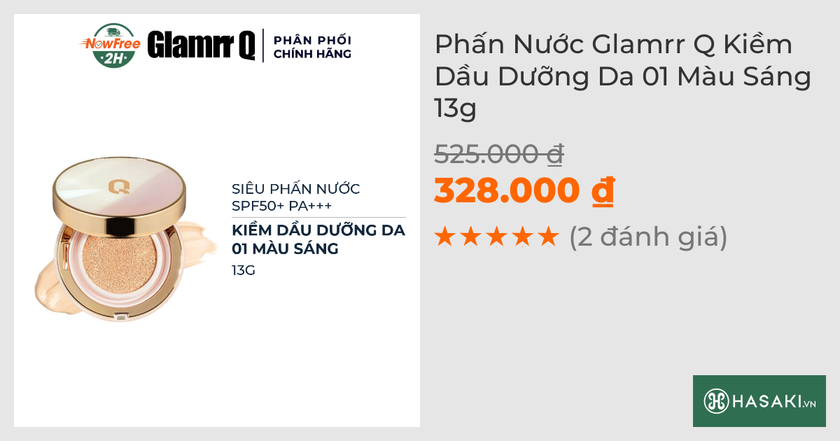 Phấn Nước Glamrr Q Kiềm Dầu Dưỡng Da 01 Màu Sáng 13g