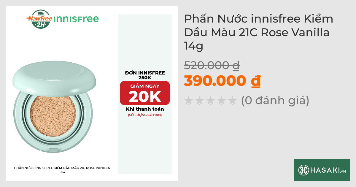 Phấn Nước innisfree Kiềm Dầu Màu 21C Rose Vanilla 14g