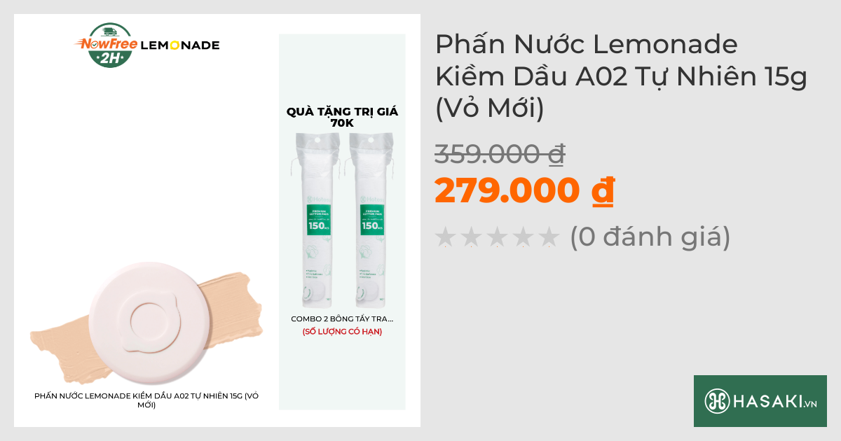 Phấn Nước Lemonade Kiềm Dầu A02 Tự Nhiên 15g (Vỏ Mới)