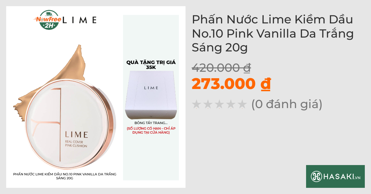 Phấn Nước Lime Kiềm Dầu No.10 Pink Vanilla Da Trắng Sáng 20g