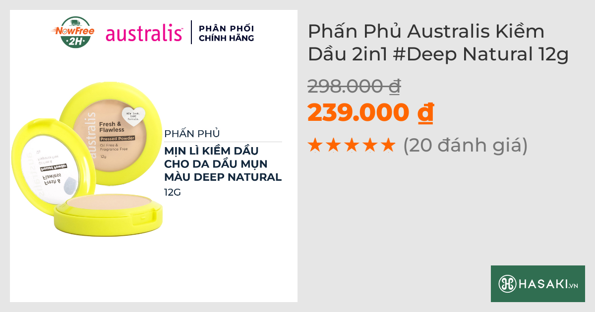 Phấn Phủ Australis Kiềm Dầu 2in1 #Deep Natural 12g