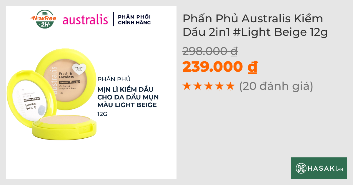 Phấn Phủ Australis Kiềm Dầu 2in1 #Light Beige 12g