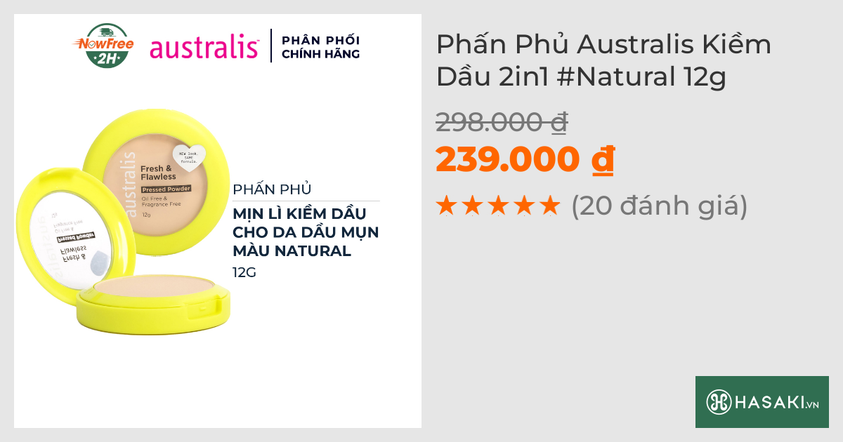 Phấn Phủ Australis Kiềm Dầu 2in1 #Natural 12g