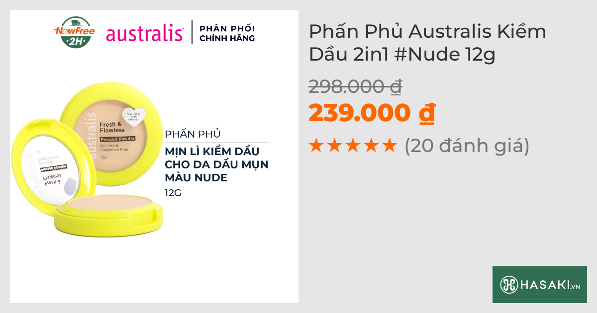 Phấn Phủ Australis Kiềm Dầu 2in1 #Nude 12g