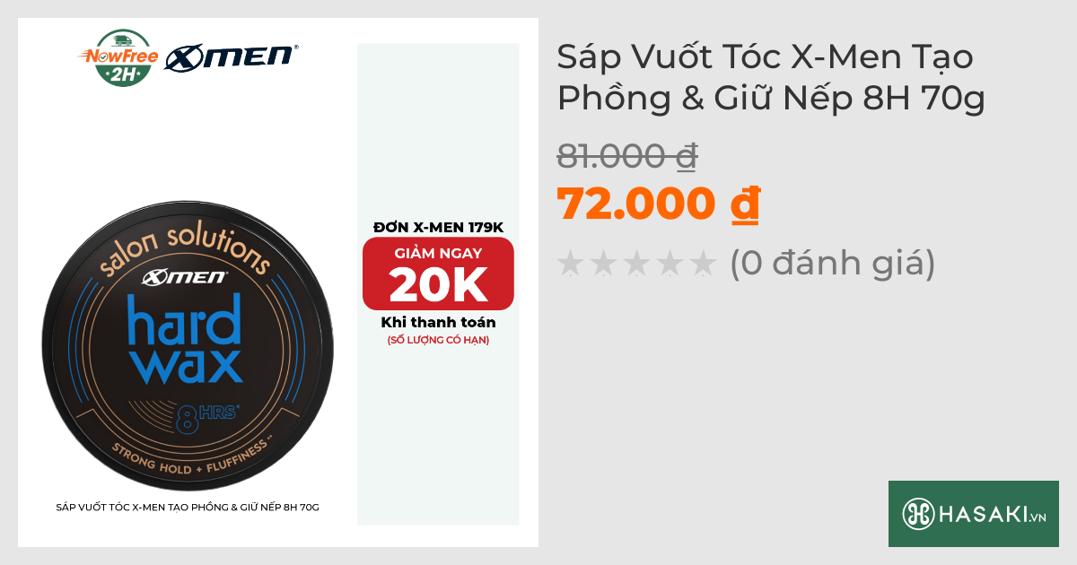 Sáp Vuốt Tóc X-Men Tạo Phồng & Giữ Nếp 8H 65g