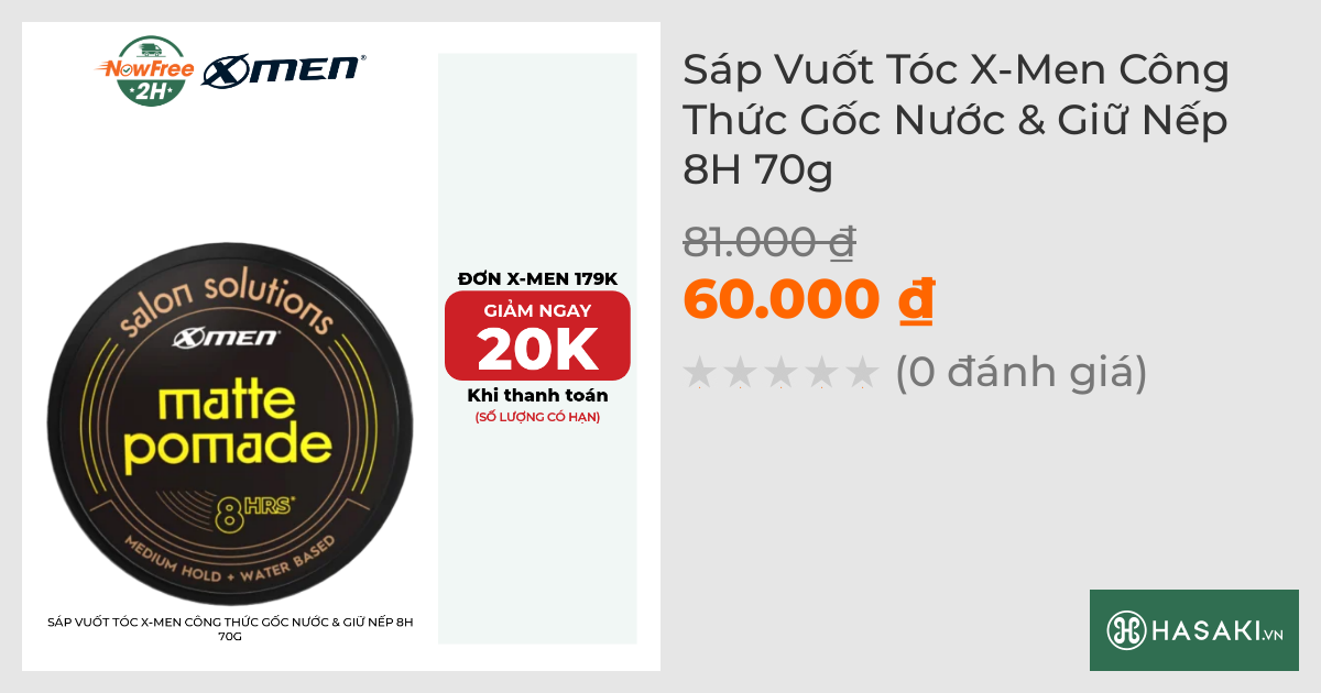 Sáp Vuốt Tóc X-Men Công Thức Gốc Nước & Giữ Nếp 8H 70g