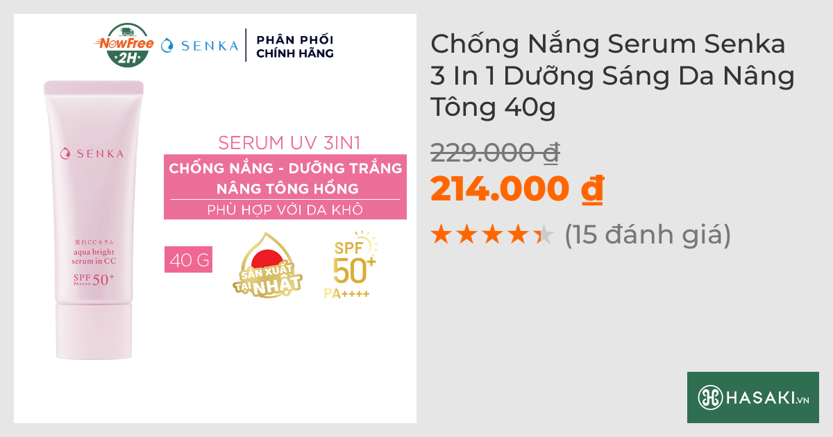 Chống Nắng Serum Senka 3 In 1 Dưỡng Sáng Da Nâng Tông 40g