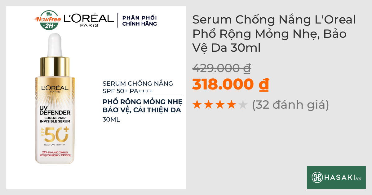 Serum Chống Nắng L'Oreal Phổ Rộng Mỏng Nhẹ, Bảo Vệ Da 30ml