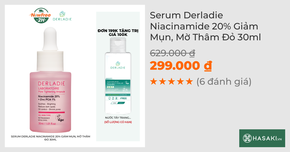 Serum Derladie Niacinamide 20% Giảm Mụn, Mờ Thâm Đỏ 30ml