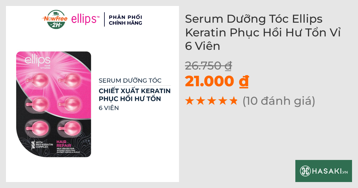 Serum Dưỡng Tóc Ellips Keratin Phục Hồi Hư Tổn Vỉ 6 Viên