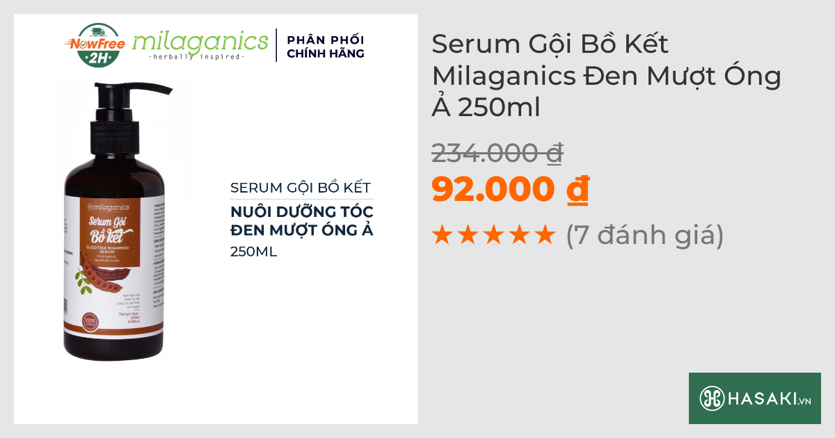 Serum Gội Bồ Kết Milaganics Đen Mượt Óng Ả 250ml