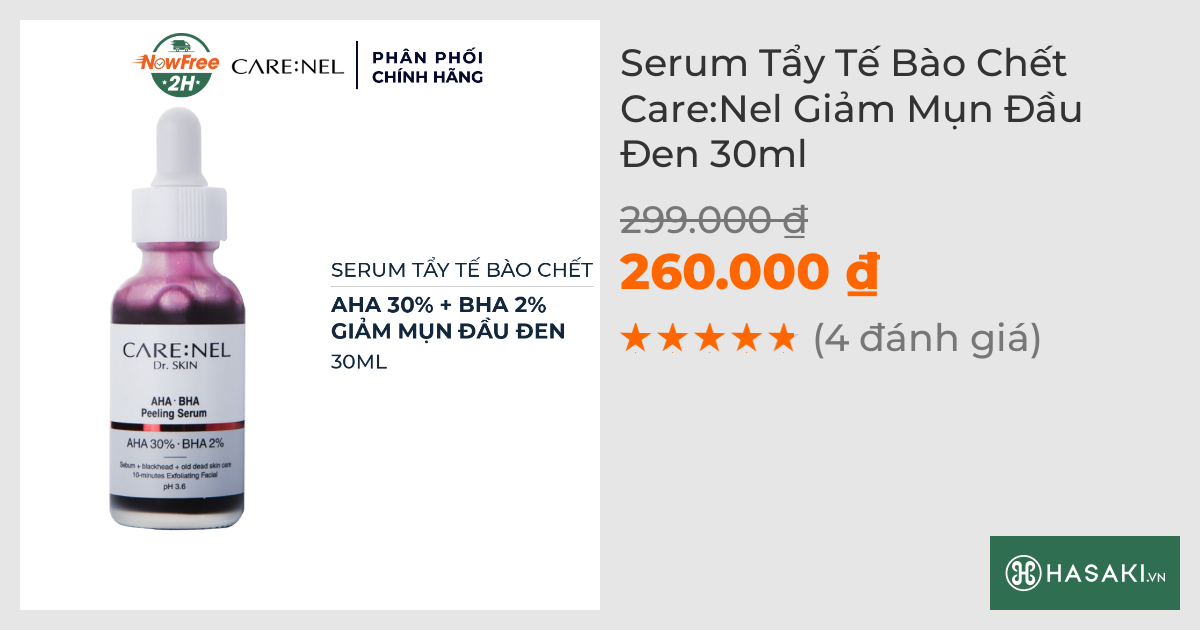 Serum Tẩy Tế Bào Chết Care:Nel Giảm Mụn Đầu Đen 30ml