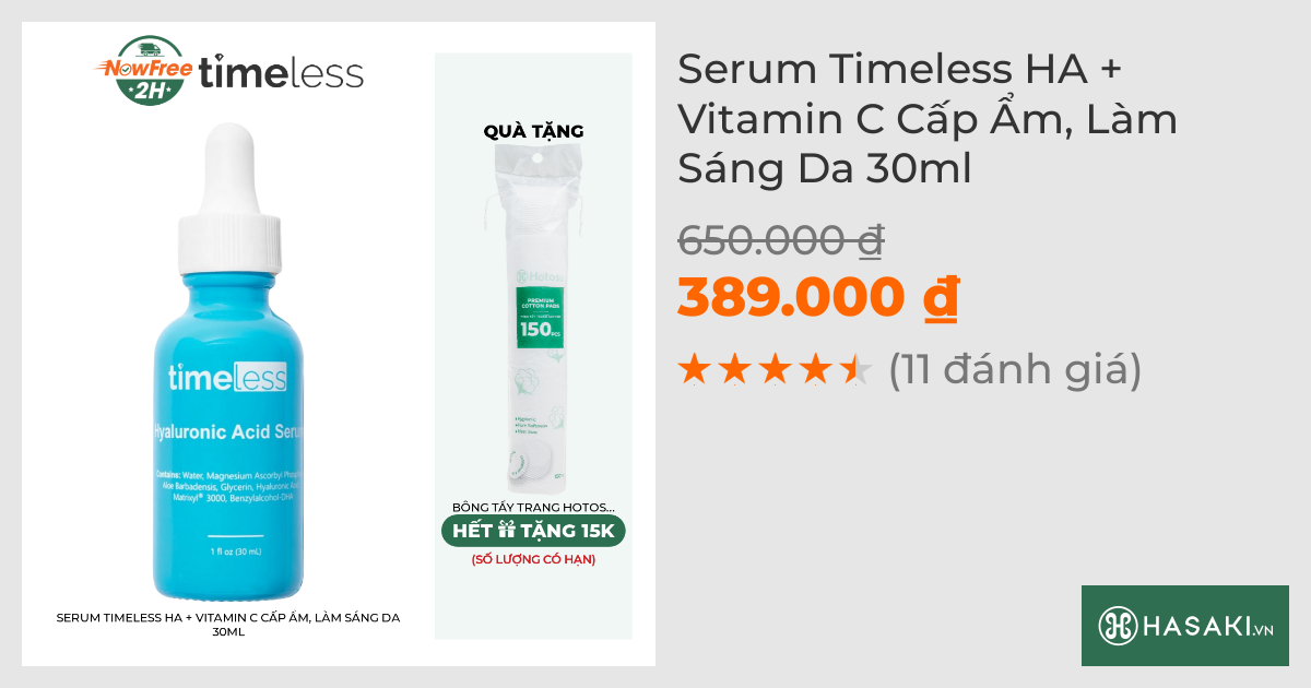 Serum Timeless HA + Vitamin C Cấp Ẩm, Làm Sáng Da 30ml