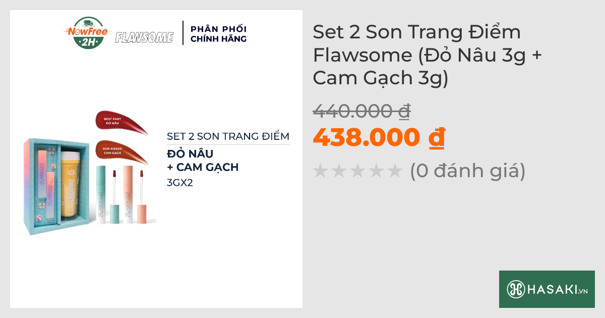 Set 2 Son Trang Điểm Flawsome (Đỏ Nâu 3g + Cam Gạch 3g)