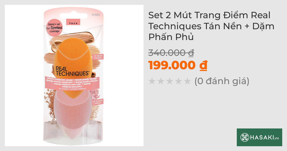 Set 2 Mút Trang Điểm Real Techniques Tán Nền + Dặm Phấn Phủ