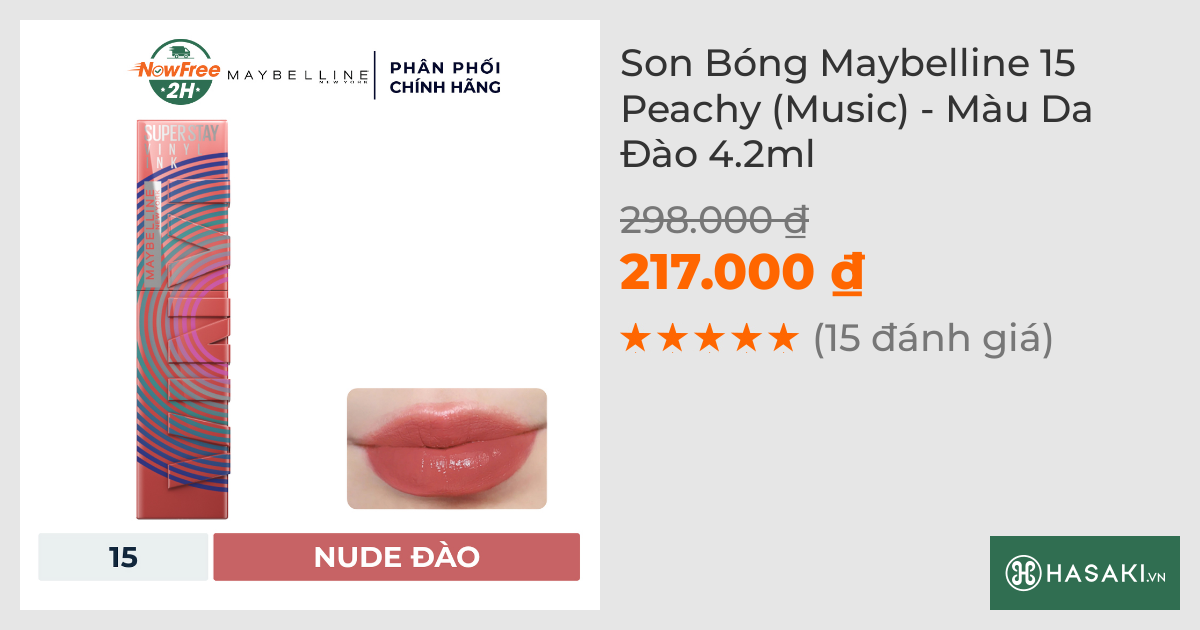 Son Bóng Maybelline 15 Peachy (Music) - Màu Da Đào 4.2ml