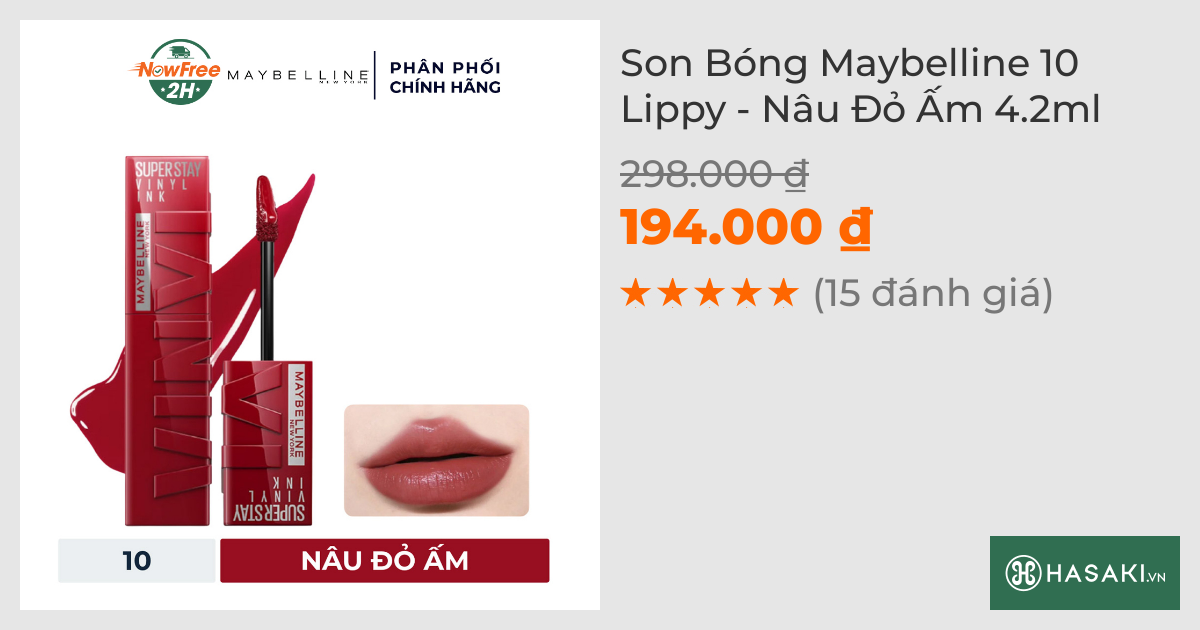 Son Bóng Maybelline 10 Lippy - Nâu Đỏ Ấm 4.2ml