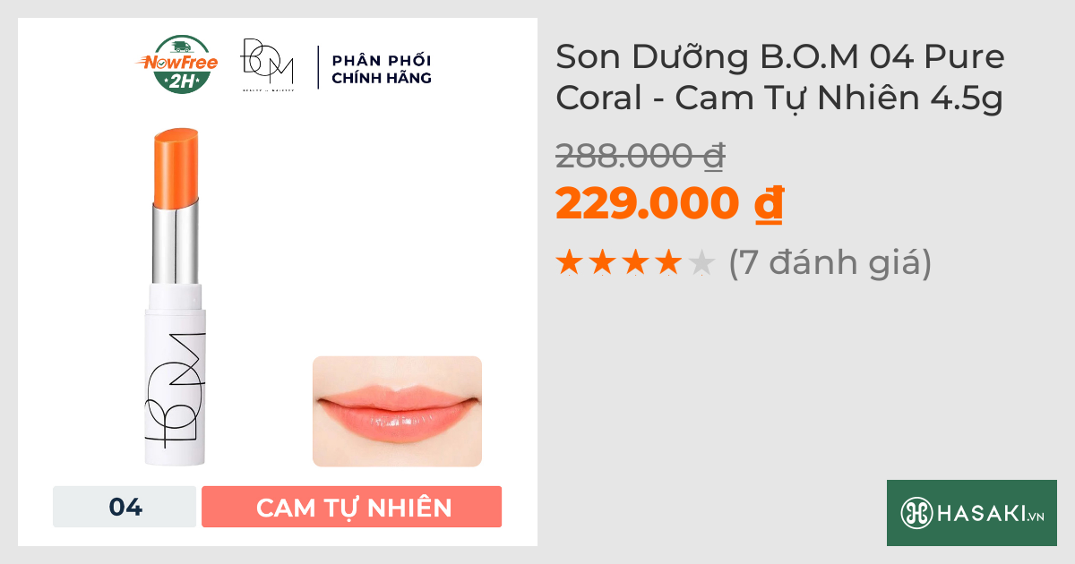 Son Dưỡng B.O.M 04 Pure Coral - Cam Tự Nhiên 4.5g