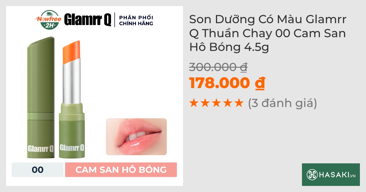 Son Dưỡng Có Màu Glamrr Q Thuần Chay 00 Cam San Hô Bóng 4.5g