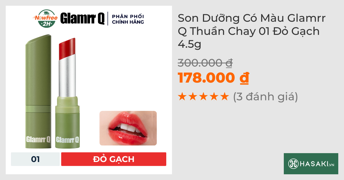 Son Dưỡng Có Màu Glamrr Q Thuần Chay 01 Đỏ Gạch 4.5g