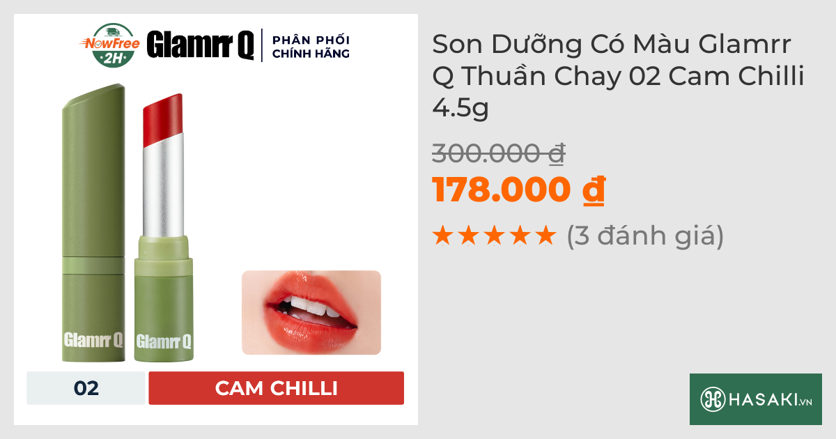 Son Dưỡng Có Màu Glamrr Q Thuần Chay 02 Cam Chilli 4.5g