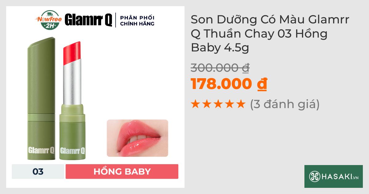 Son Dưỡng Có Màu Glamrr Q Thuần Chay 03 Hồng Baby 4.5g