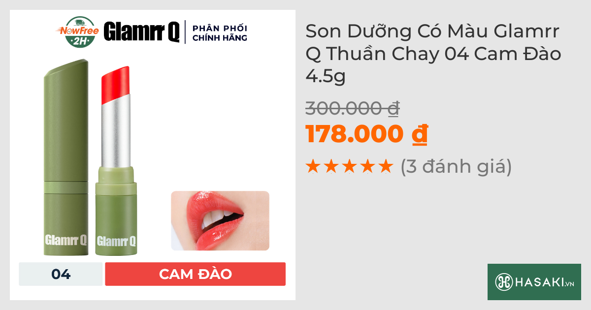 Son Dưỡng Có Màu Glamrr Q Thuần Chay 04 Cam Đào 4.5g