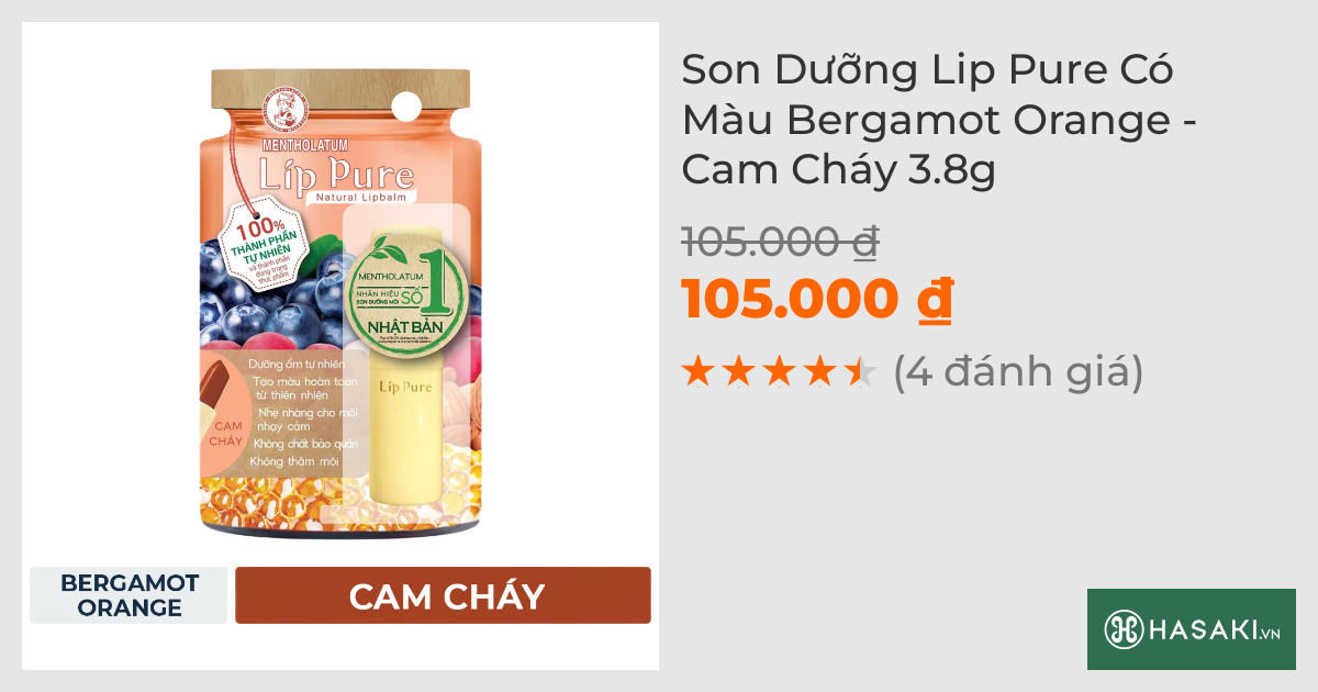 Son Dưỡng Lip Pure Có Màu Bergamot Orange - Cam Cháy 3.8g