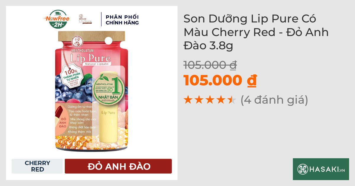 Son Dưỡng Lip Pure Có Màu Cherry Red - Đỏ Anh Đào 3.8g