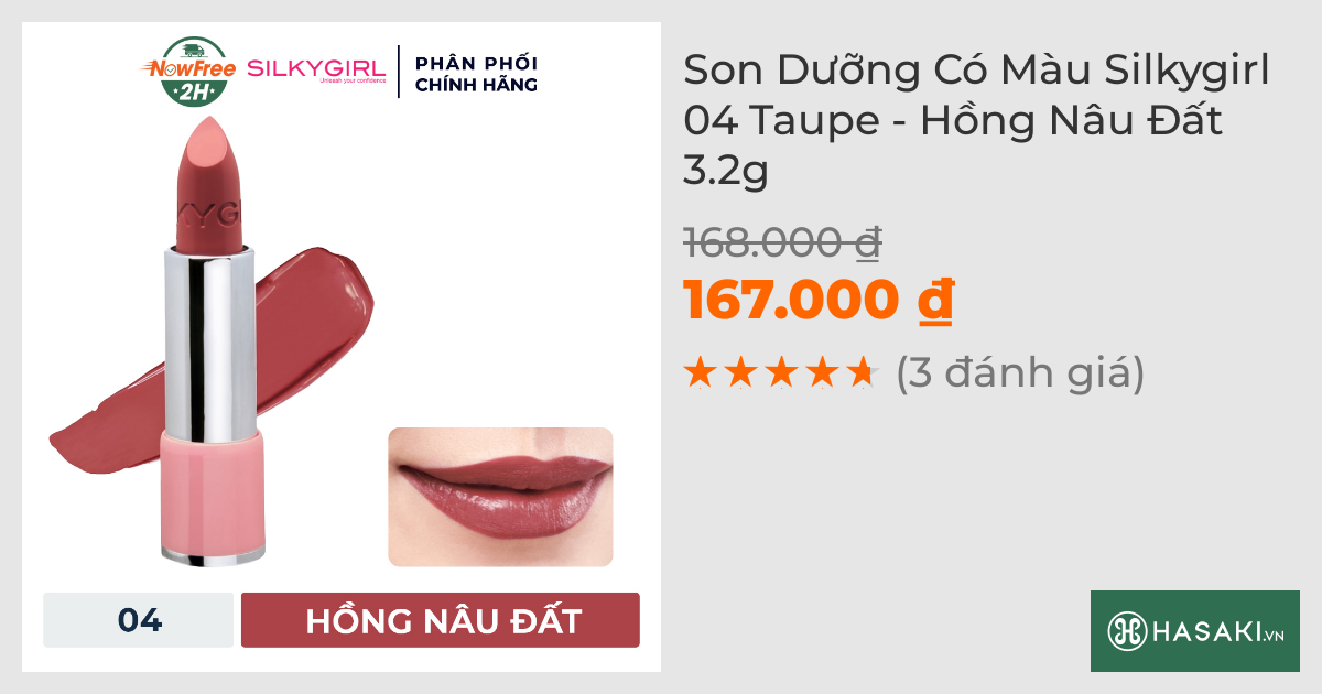 Son Dưỡng Có Màu Silkygirl 04 Taupe - Hồng Nâu Đất 3.2g