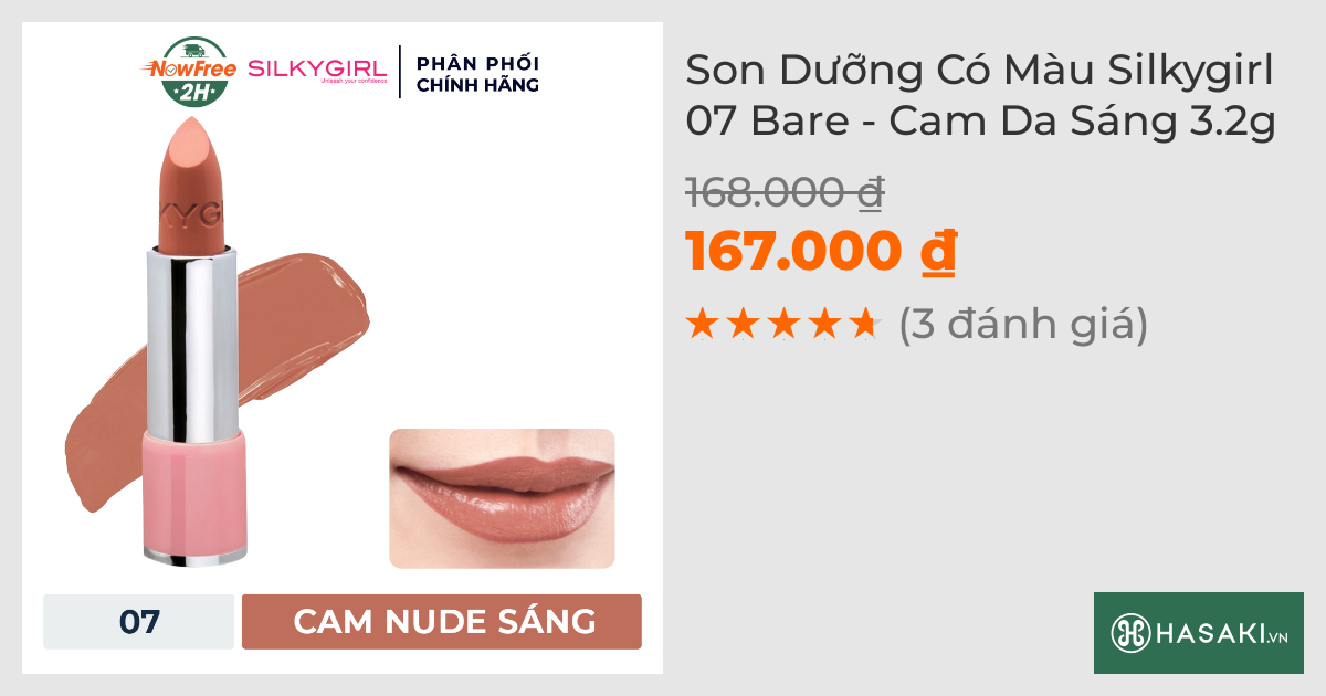 Son Dưỡng Có Màu Silkygirl 07 Bare - Cam Da Sáng 3.2g