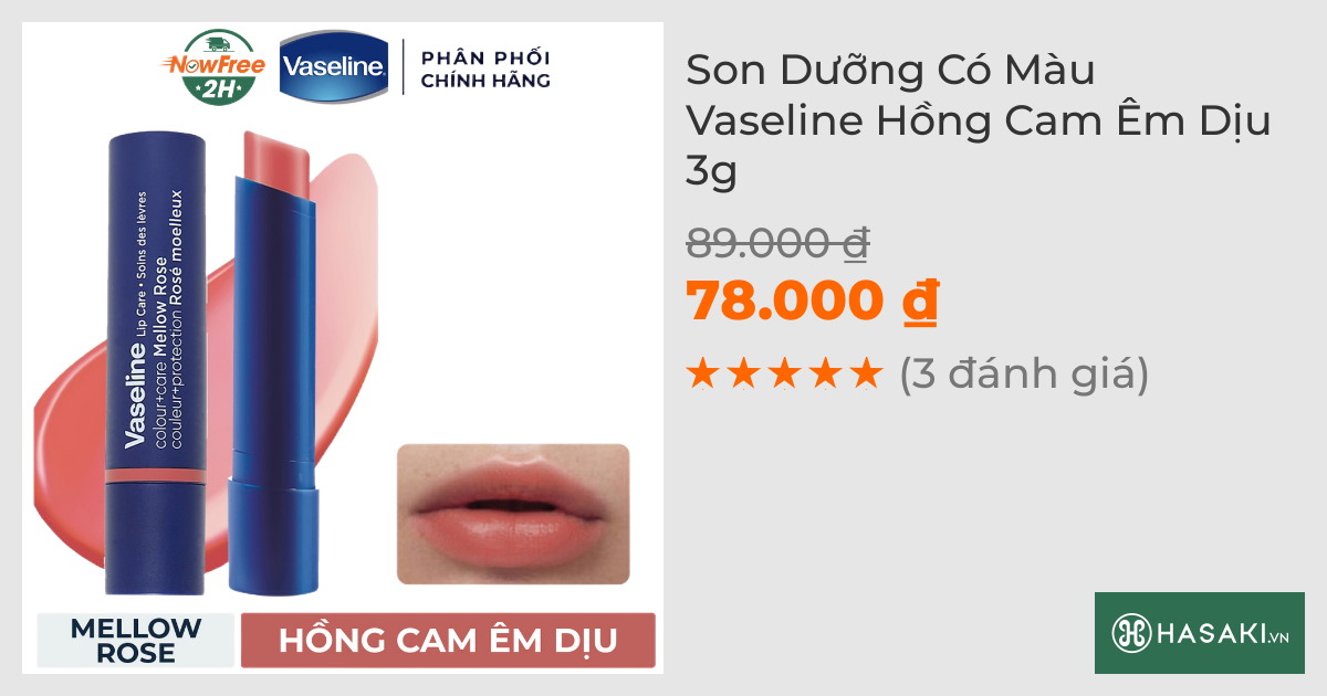 Son Dưỡng Có Màu Vaseline Hồng Cam Êm Dịu 3g