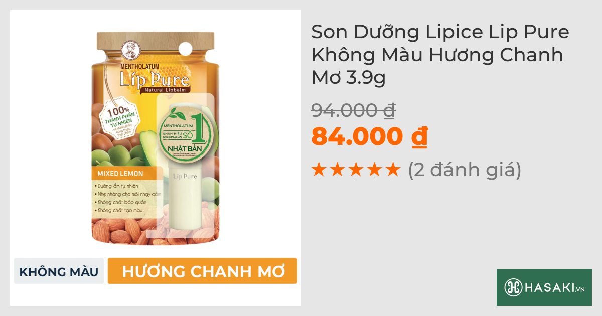 Son Dưỡng Lipice Lip Pure Không Màu Hương Chanh Mơ 3.9g