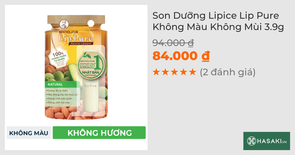 Son Dưỡng Lipice Lip Pure Không Màu Không Mùi 3.9g