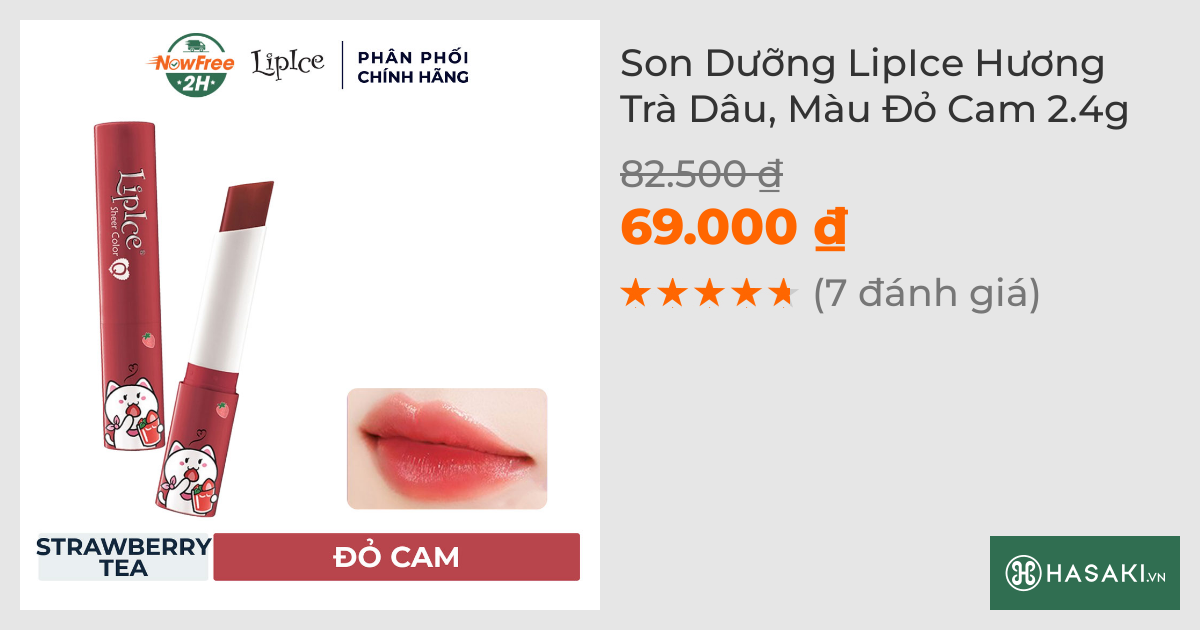 Son Dưỡng LipIce Hương Trà Dâu, Màu Đỏ Cam 2.4g