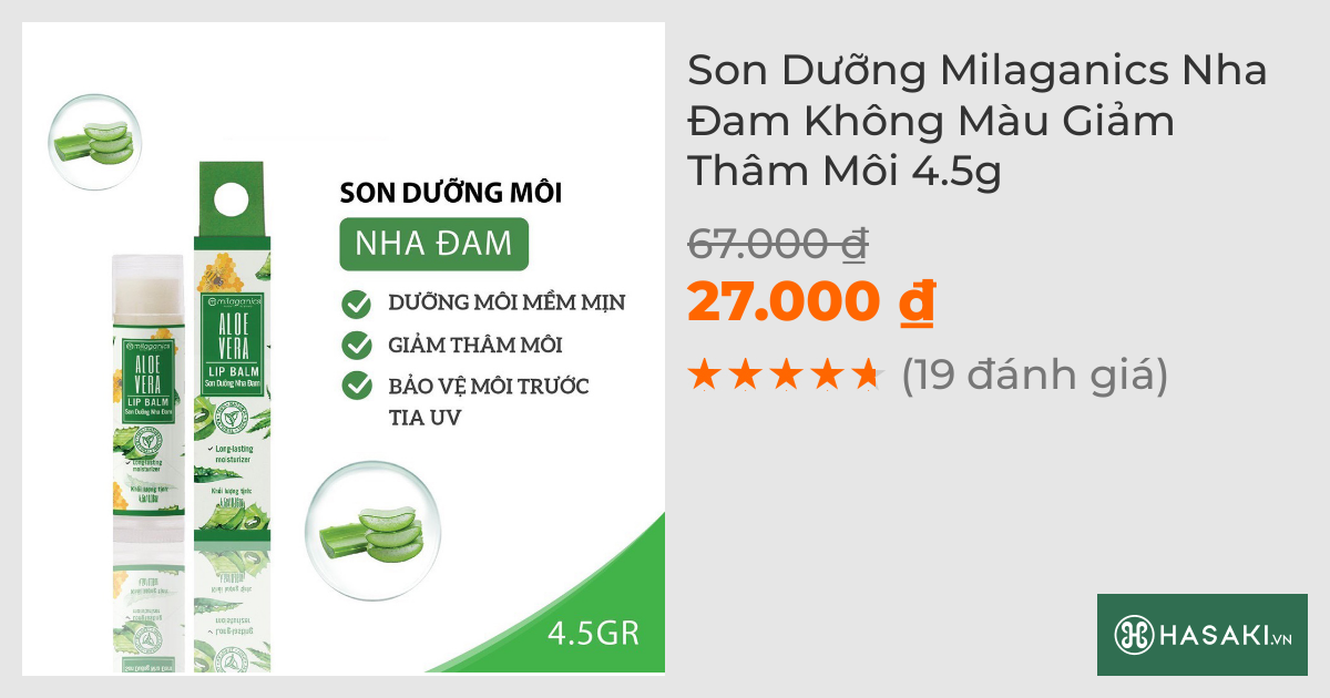 Son Dưỡng Milaganics Nha Đam Không Màu Giảm Thâm Môi 4.5g