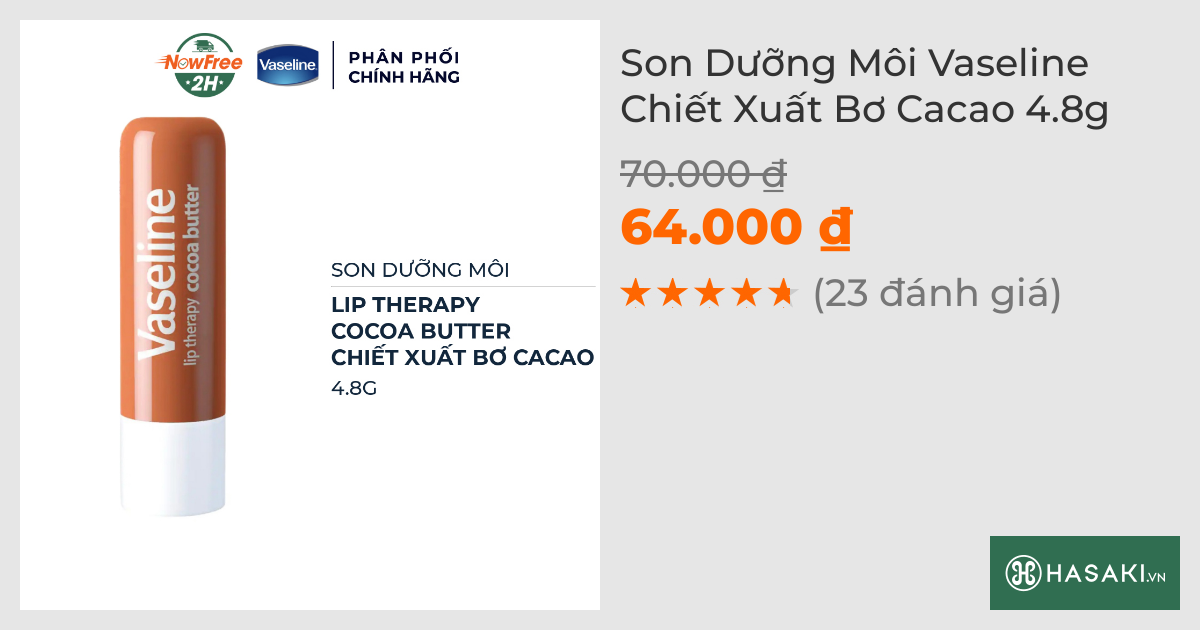 Son Dưỡng Môi Vaseline Chiết Xuất Bơ Cacao 4.8g