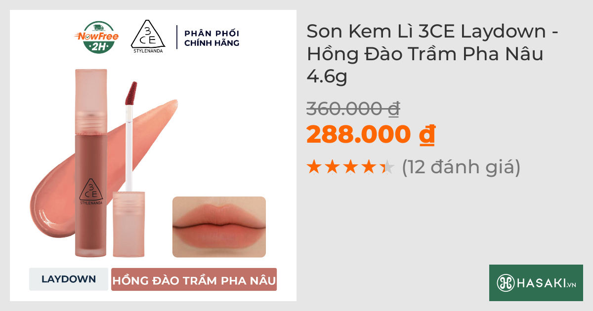 Son Kem Lì 3CE Laydown - Hồng Đào Trầm Pha Nâu 4.6g