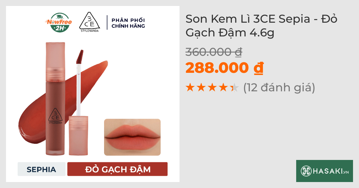 Son Kem Lì 3CE Sepia - Đỏ Gạch Đậm 4.6g