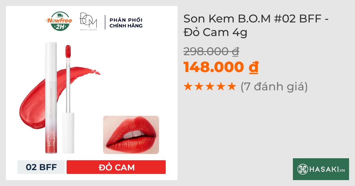 Son Kem B.O.M #02 BFF - Đỏ Cam 4g