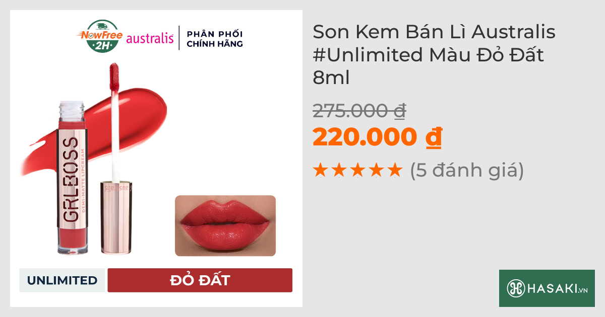 Son Kem Bán Lì Australis #Unlimited Màu Đỏ Đất 8ml