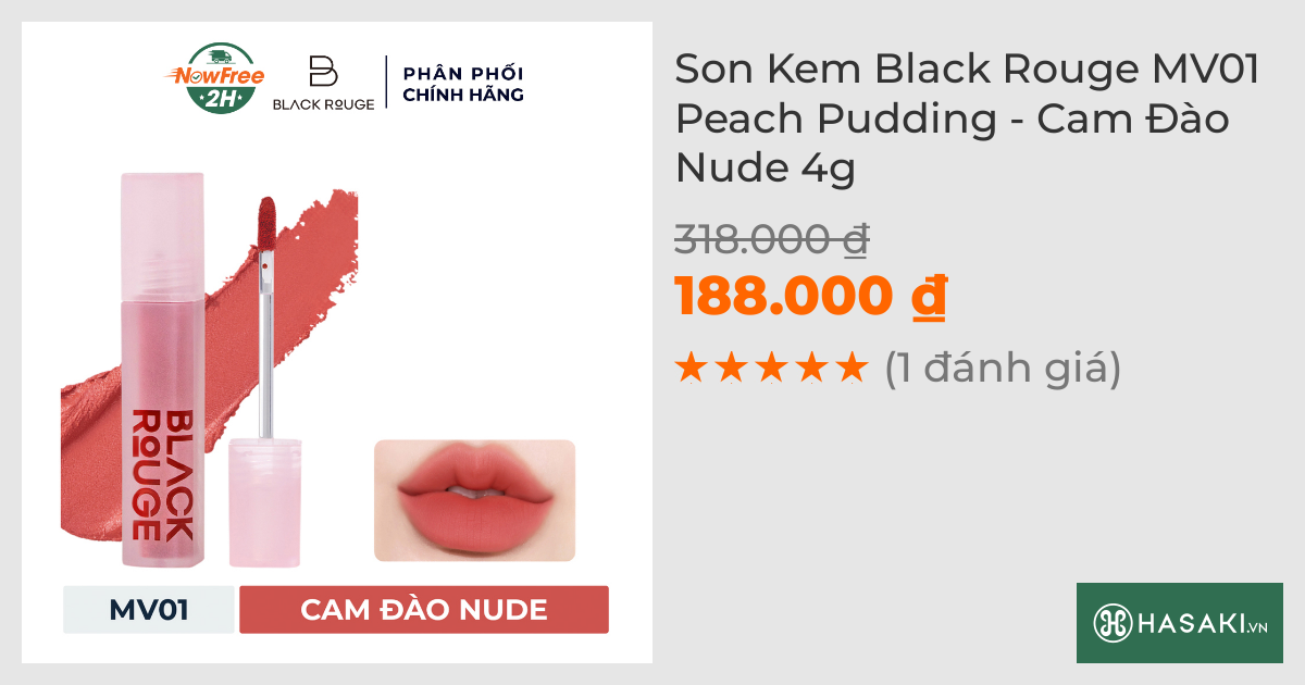 Son Kem Black Rouge MV01 Peach Pudding - Cam Đào Nude 4g