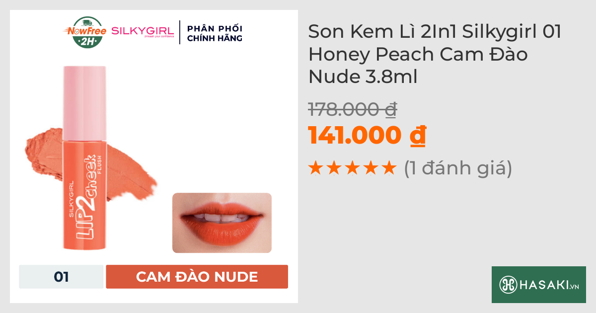 Son Kem Lì 2In1 Silkygirl 01 Honey Peach Cam Đào Nude 3.8ml