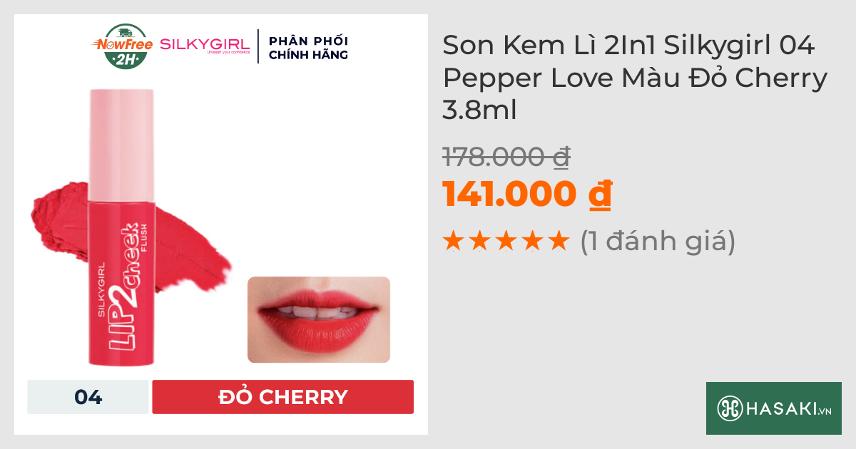 Son Kem Lì 2In1 Silkygirl 04 Pepper Love Màu Đỏ Cherry 3.8ml