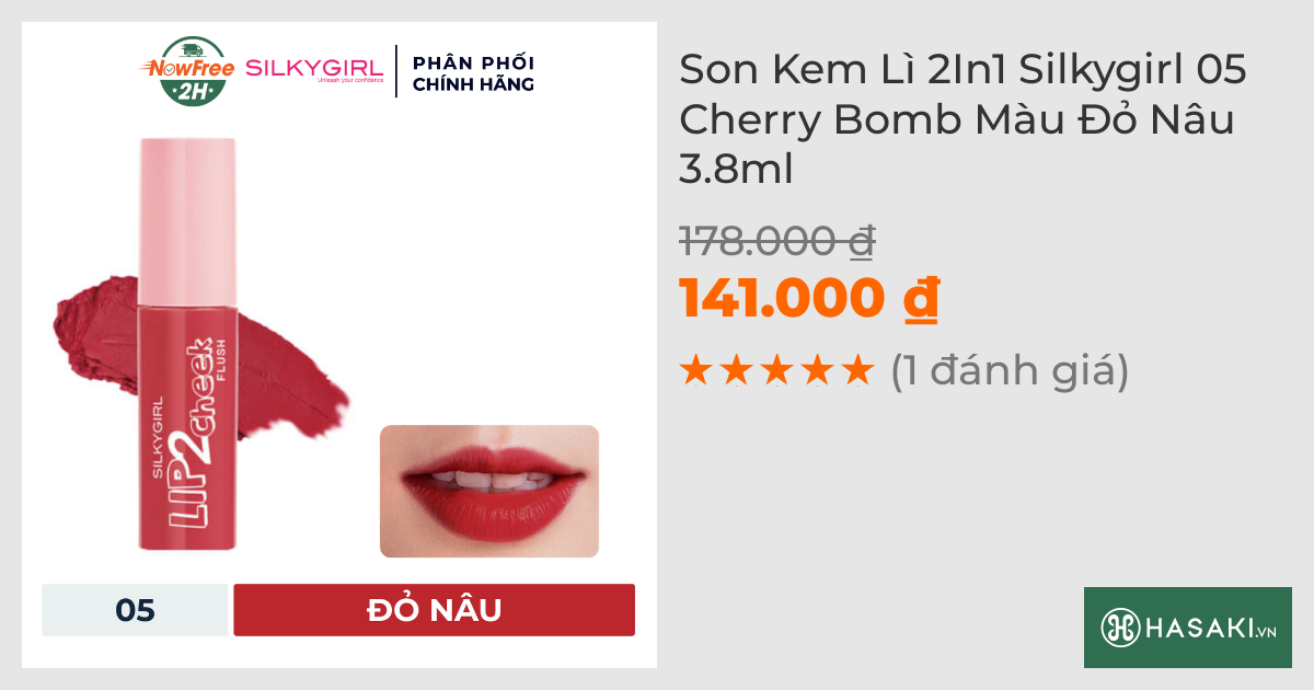 Son Kem Lì 2In1 Silkygirl 05 Cherry Bomb Màu Đỏ Nâu 3.8ml