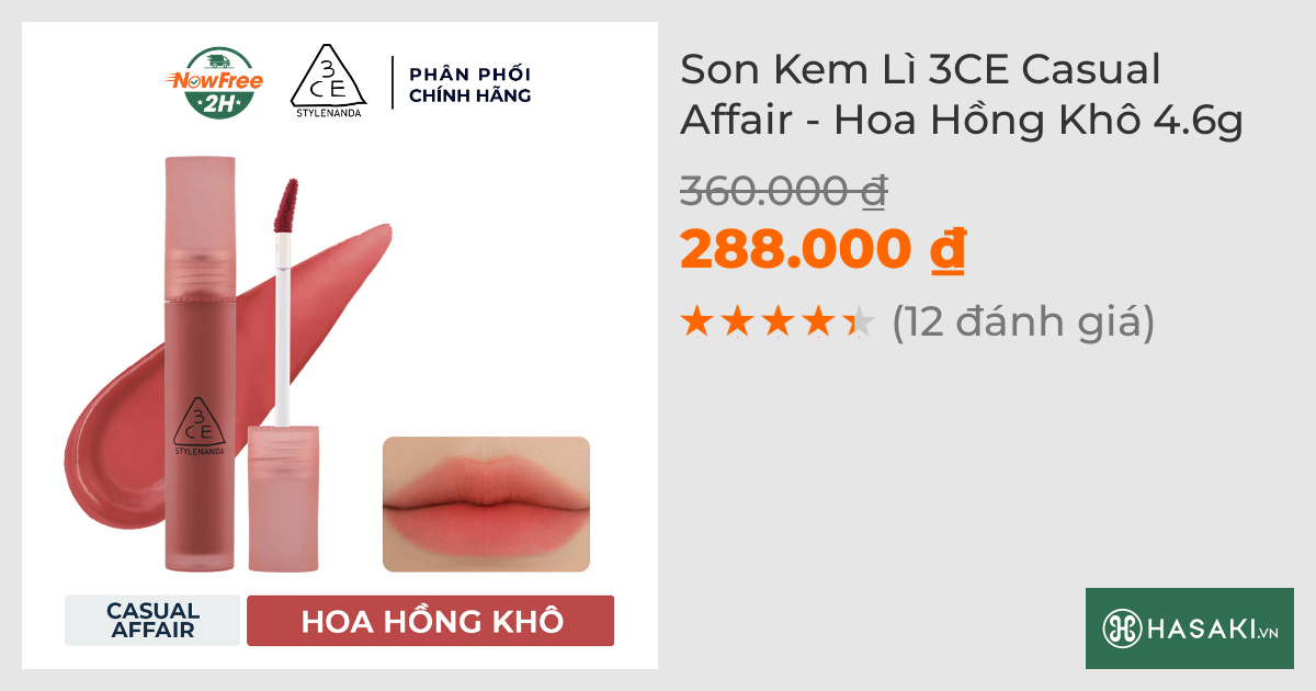 Son Kem Lì 3CE Casual Affair - Hoa Hồng Khô 4.6g